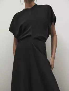Длинное платье со собранными деталями Massimo Dutti, черный