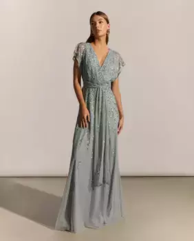 Длинное платье со стразами Woman Fiesta El Corte Ingls, цвет 582 Verde Agua