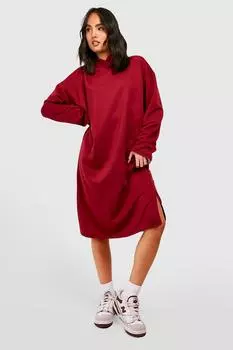 Длинное платье-толстовка оверсайз с капюшоном boohoo, красный