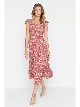 Длинное платье trendyol, цвет rot/wei