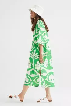 Длинное платье-туника H&amp;M, зеленый/пальмы