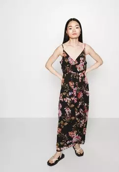 Длинное платье Vero Moda, черный/розовый