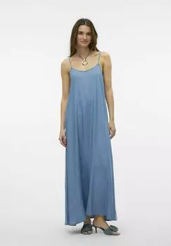 Длинное платье Vero Moda, джинсовая ткань среднего синего цвета