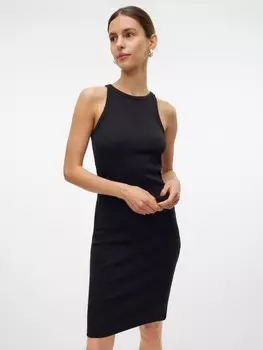 Длинное платье Vero Moda Kurzes Rundhals rmellos Figurbetonend, черный
