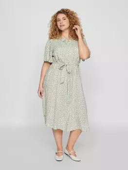 Длинное платье Vila Midi Plus Size Hemd Curve Kurzarm, зеленый