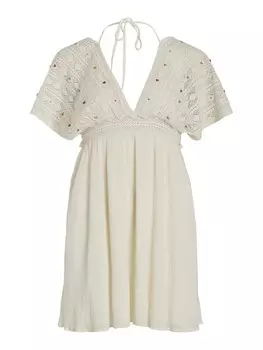 Длинное платье Vila Mini V Ausschnitt legeres Kurz, кремовый