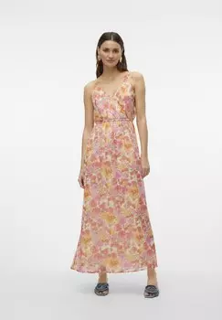 Длинное платье VMSMILLA SINGLET WRAP Vero Moda, бежевый