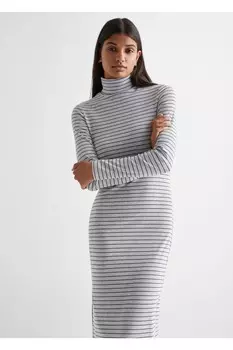 Длинное платье в полоску Mango, серый