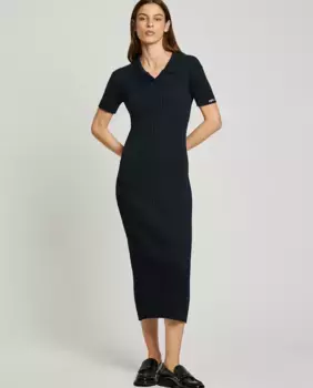 Длинное платье в рубчик с воротником-поло Pepe Jeans, тёмно-синий