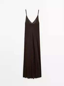 Длинное платье вязки металлизированной нитью Massimo Dutti, коричневый