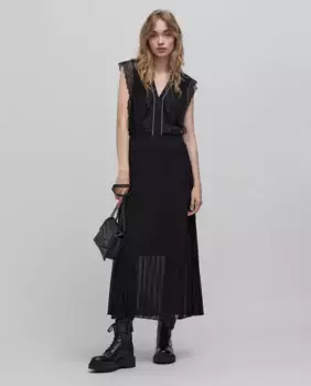 Длинное плиссированное платье IKKS, черный