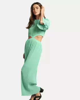 Длинное плиссированное платье с вырезом на талии Alma en Pena, бирюзовый