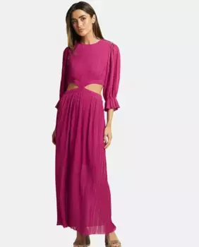 Длинное плиссированное платье с вырезом на талии Alma en Pena, красный