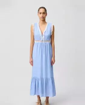 Длинное полосатое платье с кружевом Claudie Pierlot, синий