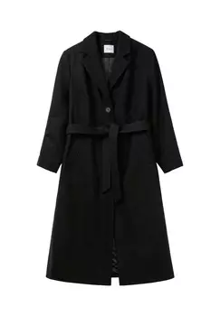 Длинное приталенное пальто с завязывающимся поясом Sheego, черный