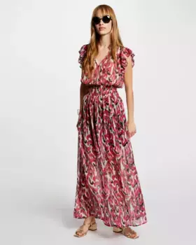 Длинное приталенное платье из ткани с принтом Morgan, мультиколор