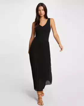 Длинное приталенное платье с плиссированной юбкой Morgan, черный