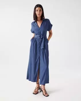 Длинное прямое платье из светлого денима Salsa Jeans, синий