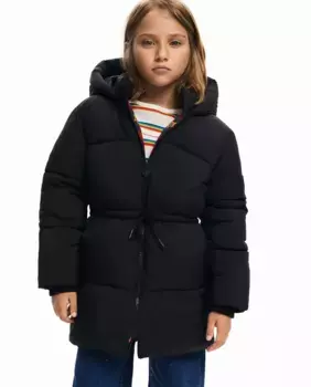 Длинное пуховое пальто для девочки с рукавами-фонариками Desigual, черный