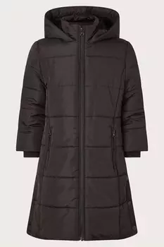 Длинное пуховое пальто с капюшоном Monsoon, черный
