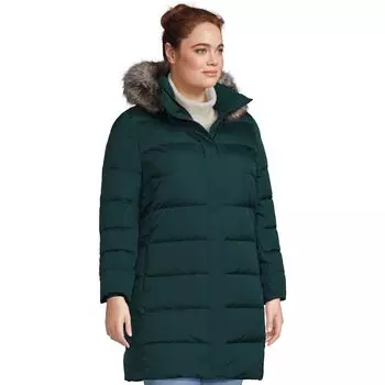 Длинное пуховое зимнее пальто Lands' End с капюшоном из искусственного меха больших размеров Lands' End