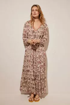 Длинное разноцветное платье с принтом на белом фоне Women'secret, белый