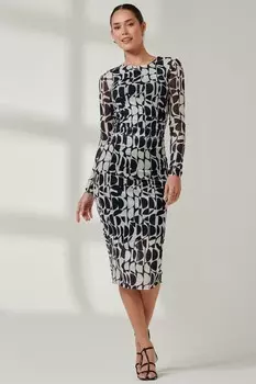 Длинное сетчатое облегающее платье макси с длинными рукавами Jolie Moi, синий