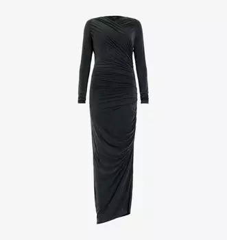 Длинное сетчатое платье-халат с оборками и запахом спереди от Hanako Allsaints, черный