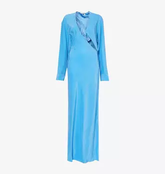 Длинное шелковое платье-макси с поперечным разрезом и длинными рукавами Christopher Esber, синий