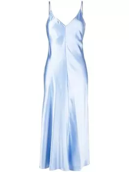 Длинное шелковое платье с V-образным вырезом VOZ, синий
