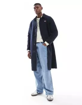 Длинное шерстяное пальто темно-синего цвета Tommy Jeans