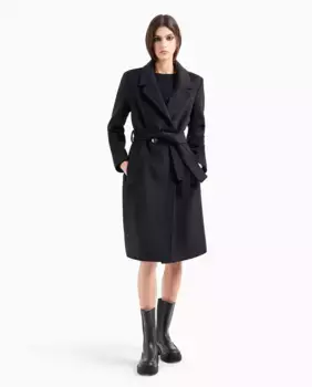 Длинное шерстяное женское пальто длины миди Armani Exchange, черный