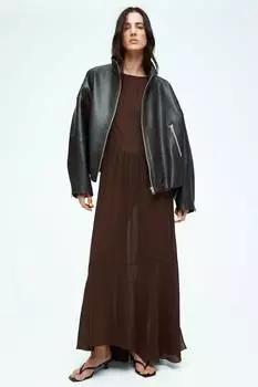 Длинное шифоновое платье H&M, коричневый