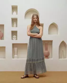 Длинное шифоновое платье с каймой Green Coast, хаки