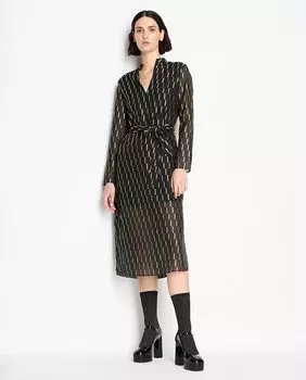 Длинное шифоновое платье с металлическими деталями Armani Exchange, черный