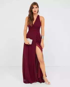 Длинное шифоновое платье с V-образным вырезом Veneno en la piel, красный