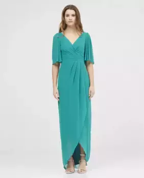 Длинное шифоновое платье со струящимися рукавами Veneno en la piel, зеленый