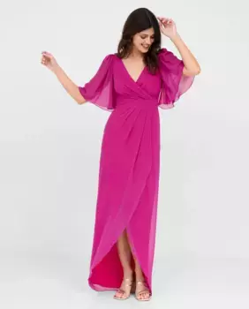 Длинное шифоновое платье со струящимися рукавами Veneno en la piel, розовый