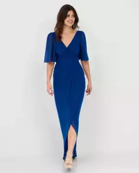 Длинное шифоновое платье со струящимися рукавами Veneno en la piel, синий