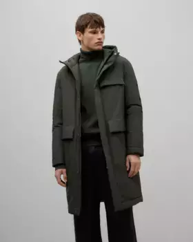 Длинное стеганое мужское пальто с капюшоном Adolfo Dominguez, зеленый