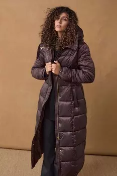 Длинное стеганое пальто с приталенкой Next, красный