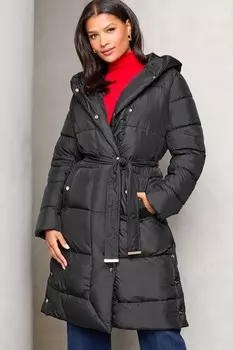 Длинное стеганое пальто, устойчивое к воздействию дождя Lipsy, черный