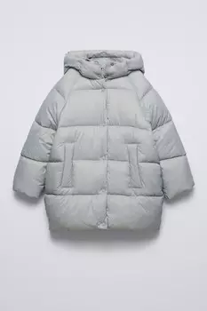 Длинное стеганое пальто ZARA, цвет ice