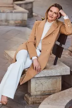 Длинное строгое двубортное пальто Sosandar, бежевый