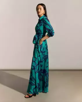 Длинное струящееся платье-рубашка Woman Fiesta El Corte Ingls, зеленый