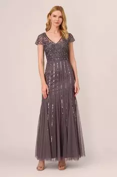 Длинное студийное платье с бисером Adrianna Papell, фиолетовый