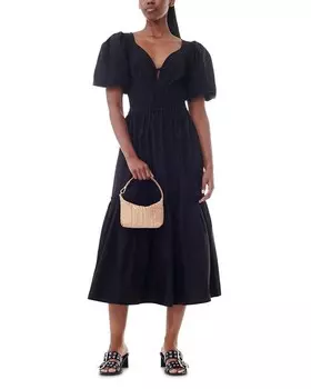 Длинное свободное платье из хлопкового поплина GANNI, черный