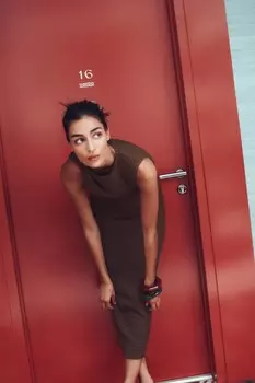 Длинное текстурное платье с узлом ZARA, коричневый