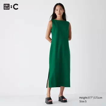 Длинное трикотажное платье без рукавов с вырезом лодочкой UNIQLO, зеленый