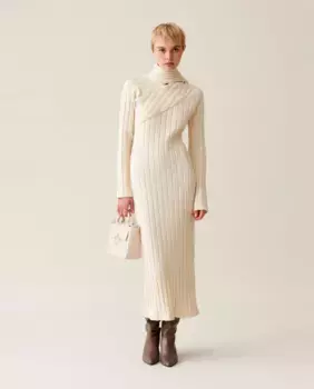 Длинное трикотажное платье с бантом Claudie Pierlot, белый